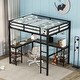 preview thumbnail 3 of 12, Black Full Size Metal Loft Bed with Desk, Shelves, Ladder, and Guardrails