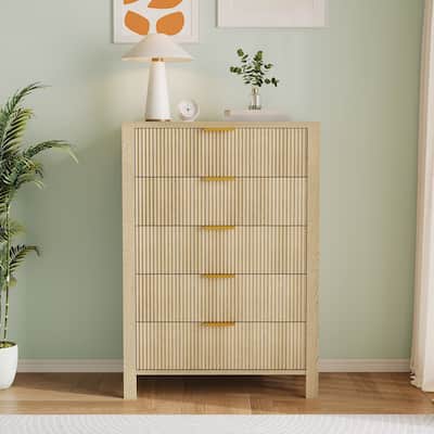 5 Drawer Dresser for Bedroom, 45 Inch Tall Narrow Nightstand, Modern Chest of Drawers, Wooden Storage