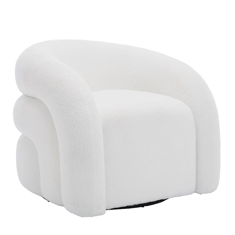 Modern Upholstered Swivel 360 degree Rotation Boucle Barrel Chair