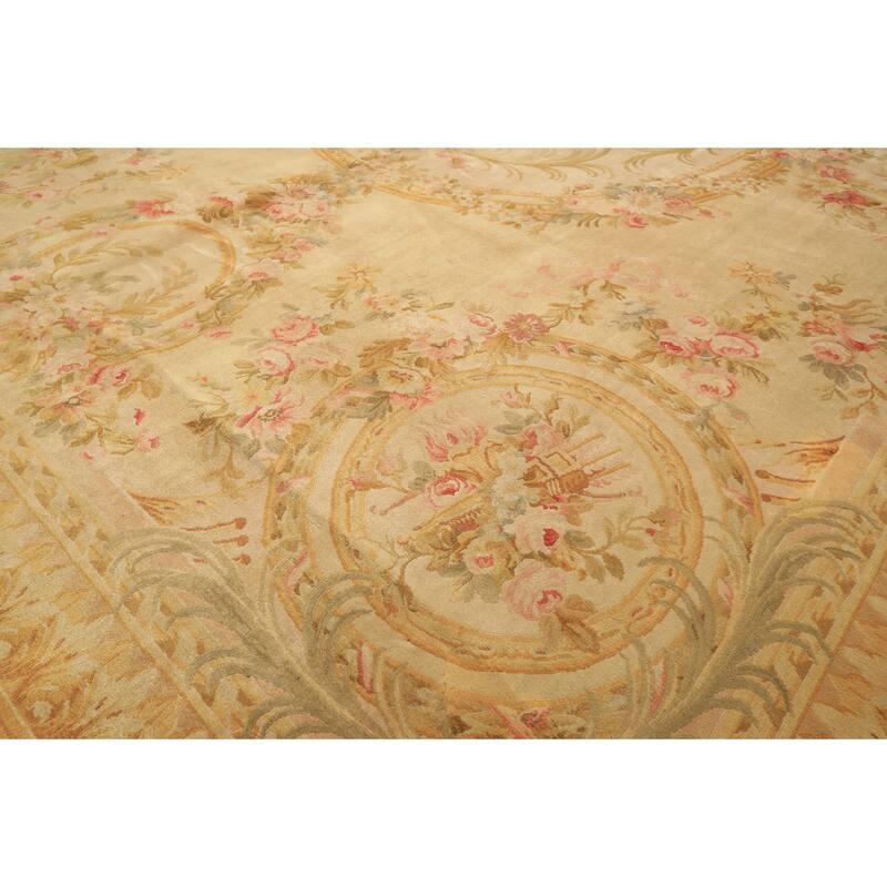 11'9''x17'10'' Hand Knotted Wool Beige French Aubusson Savonerrie Floral Rug - 11' 9'' x 17' 10''