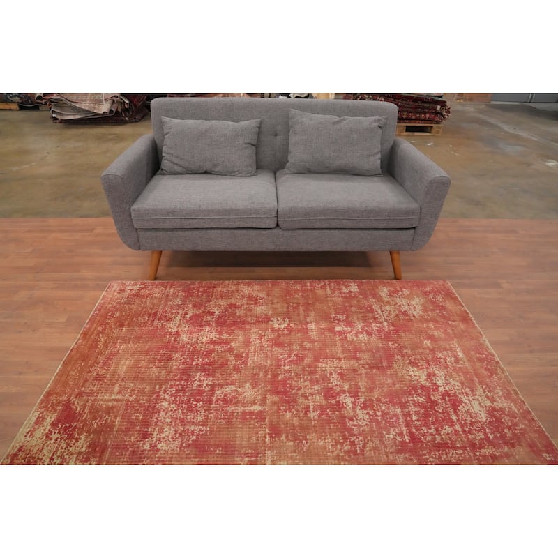 Hand Knotted Oriental Viscose Silk Carpet Modern Abstract Oranges & Rust Abstract Area Rug - 6' 2'' X 4' 1''