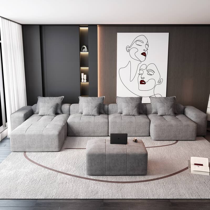 Modern Oversized Modular Sectional Sofa,with 8 Pillows,8 PCS DIY Combination Tufted Sofa