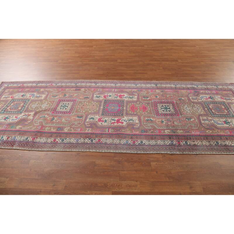 Tribal Meshkin Persian Vintage Runner Rug Hand-Knotted Wool Carpet - 3'11" x 10'5"