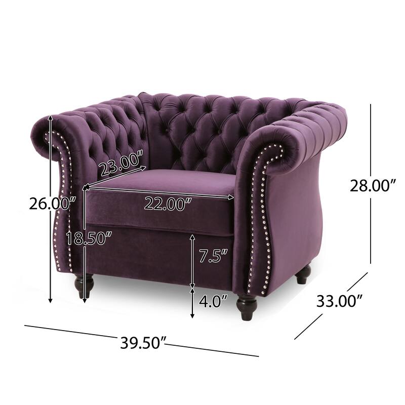 Roomfitters Chesterfield Club Chair with Deep Tufting, Rolled Arms and Nailhead Trim, Velvet Accent Armchair