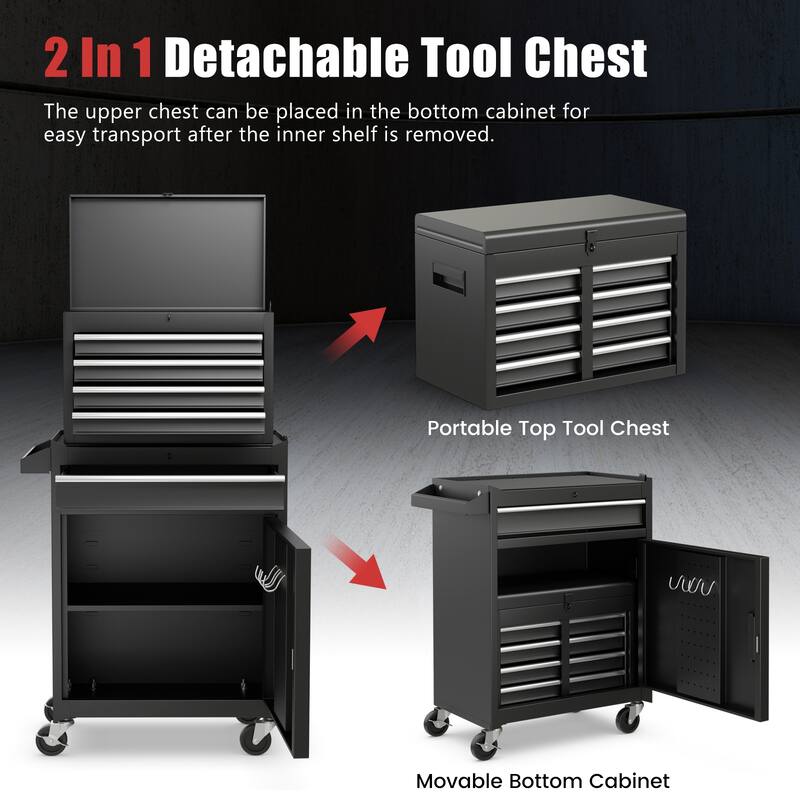 2-in-1 Tool Chest and Cabinet with 5 Sliding Drawers - 23" x 11" x 40.5"(L x W x H)