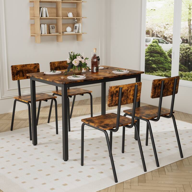 Modern 5-Piece Dining Set for Small Spaces - 43" Table with 4 Chairs, Sturdy Metal Frame & Easy-to-Clean MDF Surface