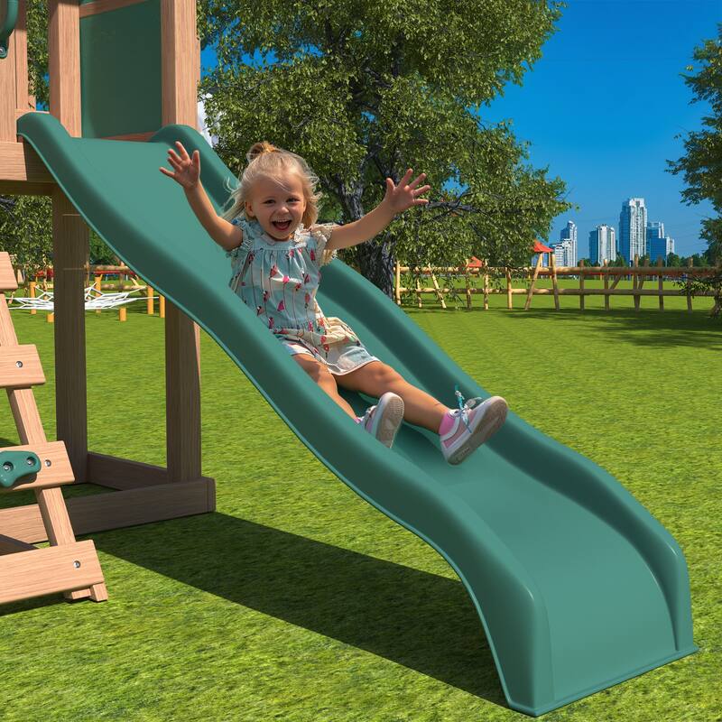 Sturdy Kids Swing Set for Backyard - 440lbs Capacity, Includes Saucer Swing & Belt Swing - 118.1×98.4×102.4 (inches)