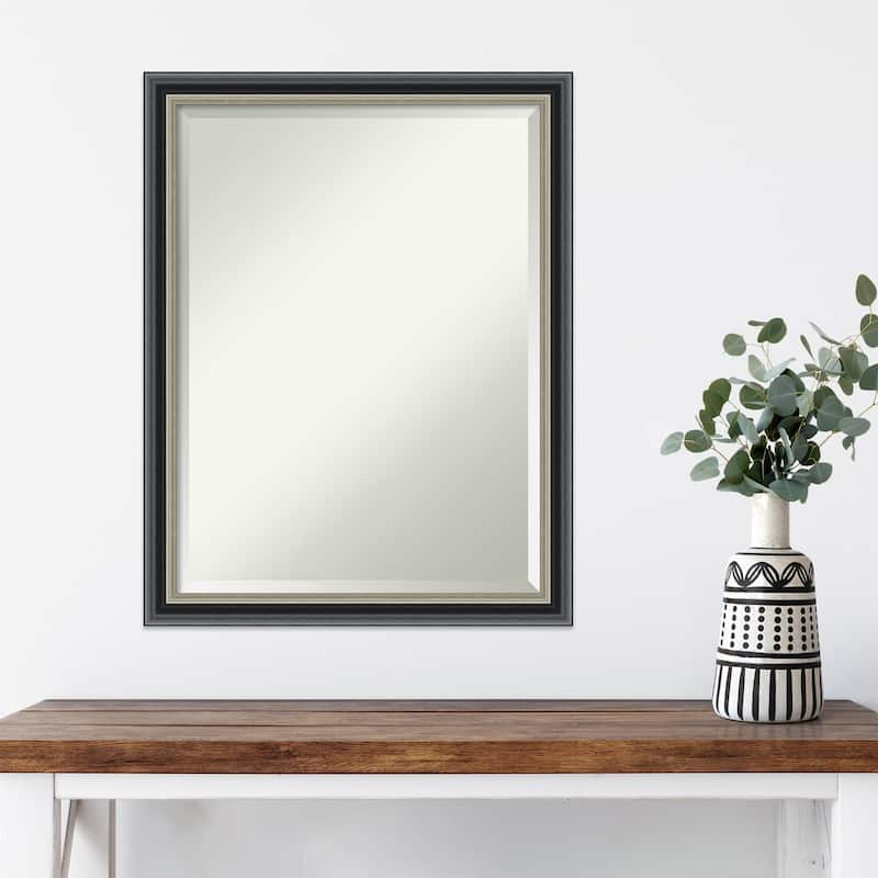 Theo Black Silver Beveled Wood Framed Wall Mirror