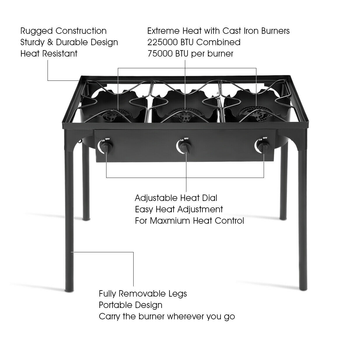 Shop Goplus Portable Propane 225 000 Btu 3 Burner Gas Cooker