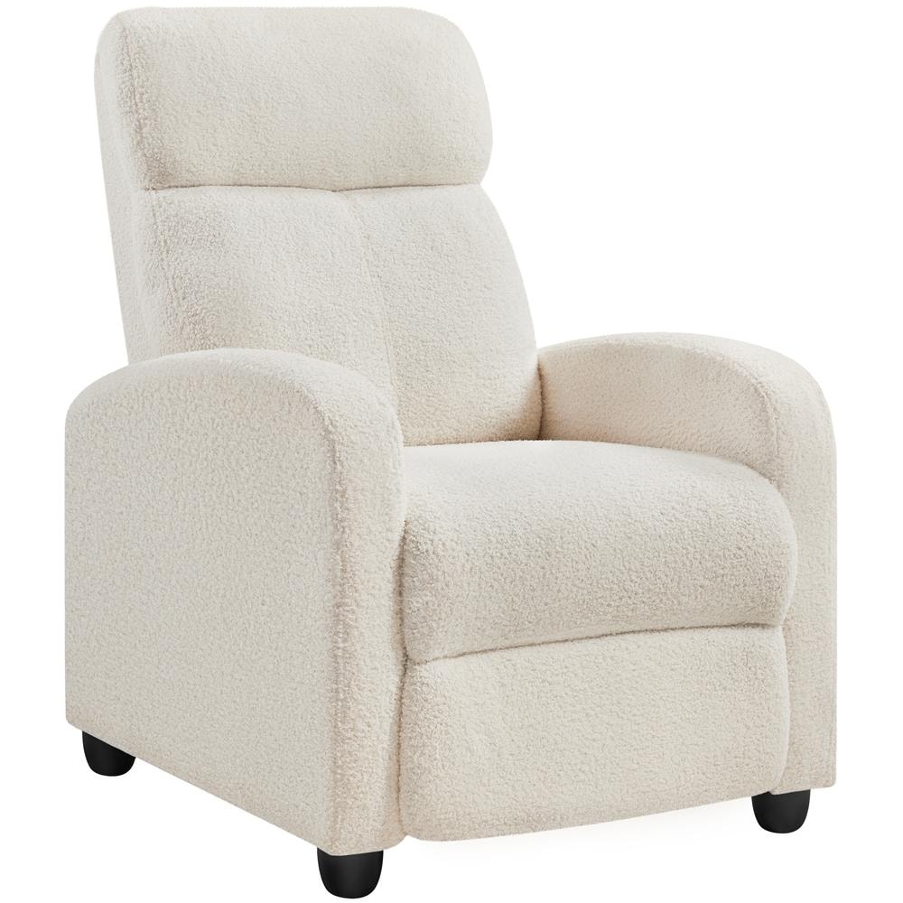 Boucle Push Back Recliner Chair with Adjustable Footrest, 26.5-inch Wide, 265 lb Capacity, Ivory
