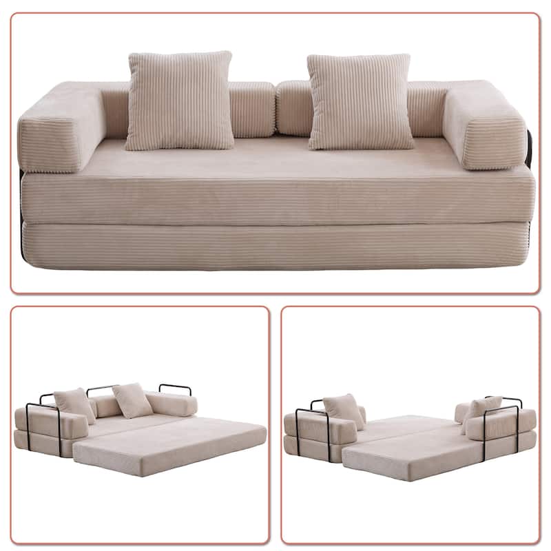 Modern Minimalist Compressed Upholstered Convertible Two-Seater Sofa Bed with External Metal Frame
