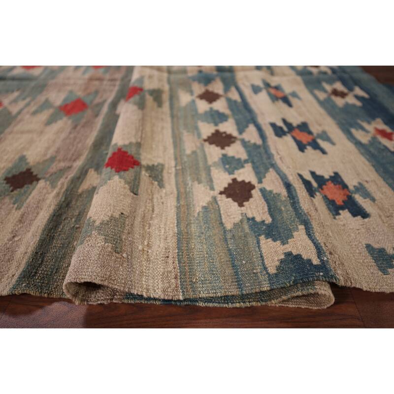Striped Geometric Kilim Persian Area Rug Hand-Woven Wool Carpet - 4'6"x 9'2"