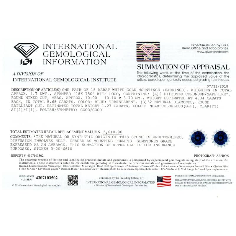 Auriya Unique 8 5/8ct Royal Blue Sapphire and 1 1/4ctw Halo Diamond Stud Earrings 18K Gold