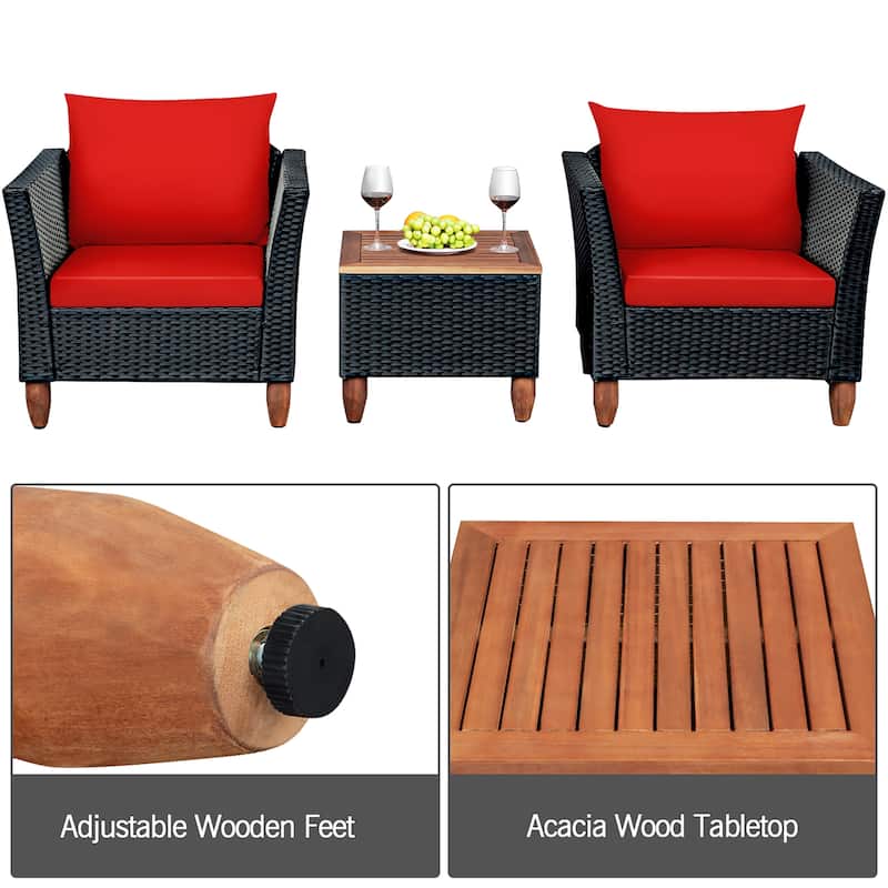 Patio 3-piece Outdoor Wicker Rattan Bistro Chair Set