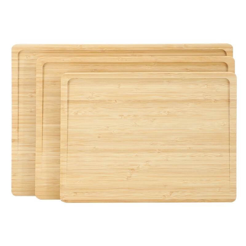 MegaChef 3 Piece Bamboo Cutting, Prep and Serving Boards with Slanted Juice Groove