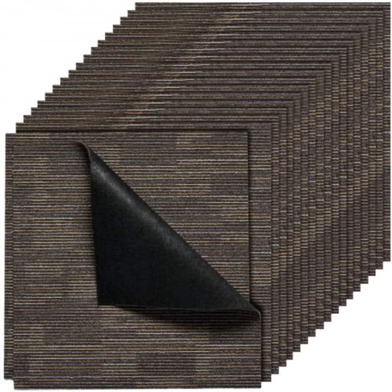 Carpet Tiles Set with Adhesive Stickers Non-Slip Replaceable Floor Squares for Home Office 96 sq ft Coverage - Grey