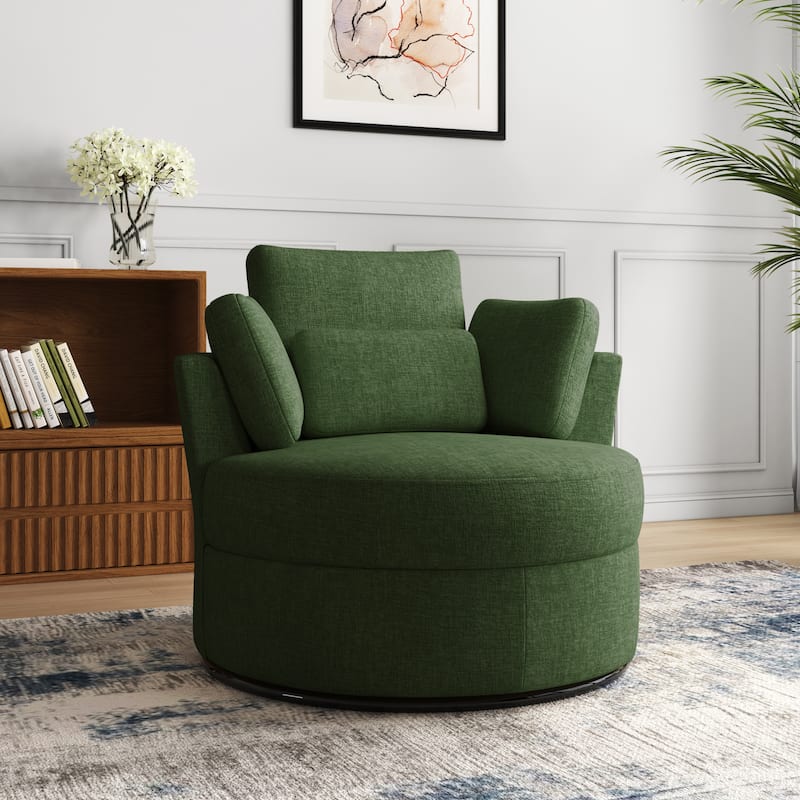 Upholstered Accent Swivel Barrel Armchair Club Chair with Pillows - Green Chenille