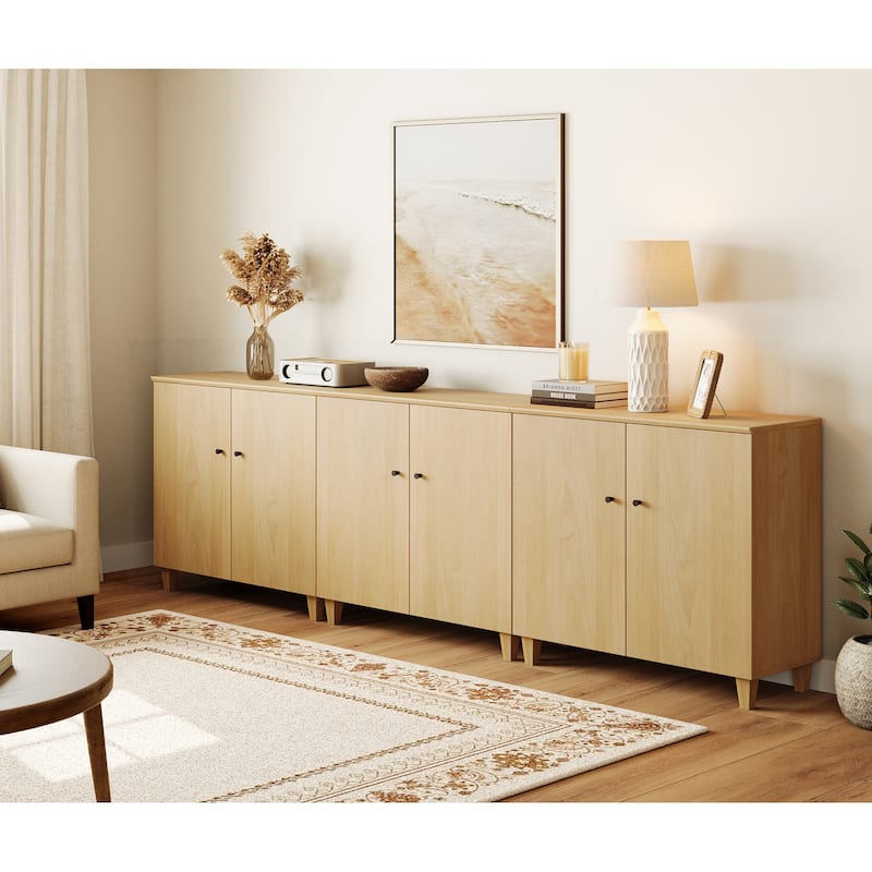 WAMPAT Modern TV Stand, Tall Entertainment Center with Doors - 106.2 Inches in Width - Oak