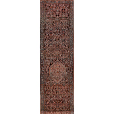 Hand Knotted Oriental 100% Wool Carpet Traditional Geometric Navy Blue & Blues Bidjar Runner Rug - 19' 6'' X 3' 5''