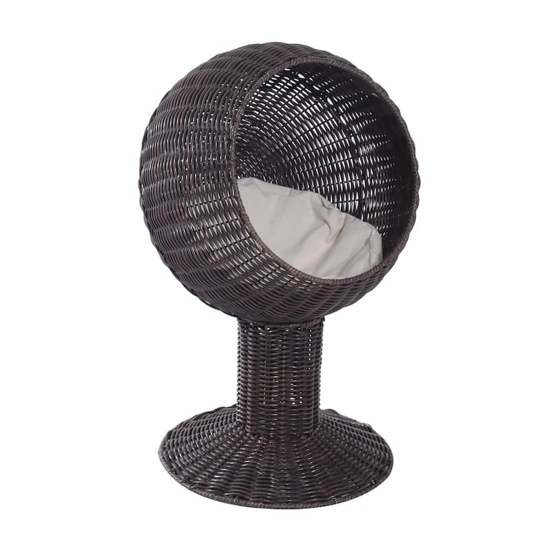 Pawhut Hooded Rattan Wicker Elevated Cat Bed