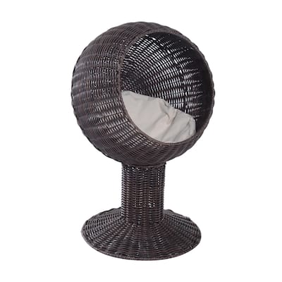 Pawhut Hooded Rattan Wicker Elevated Cat Bed