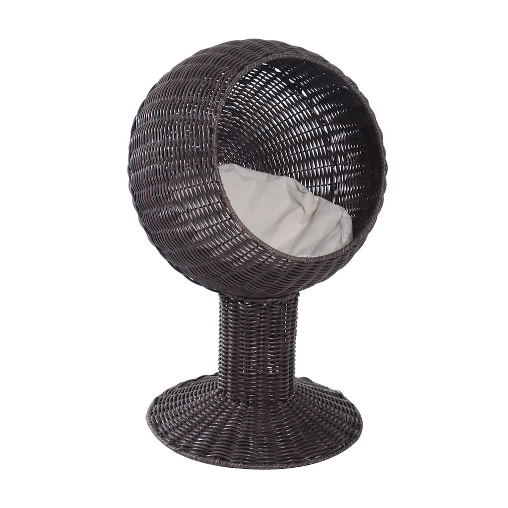 Pawhut Hooded Rattan Wicker Elevated Cat Bed