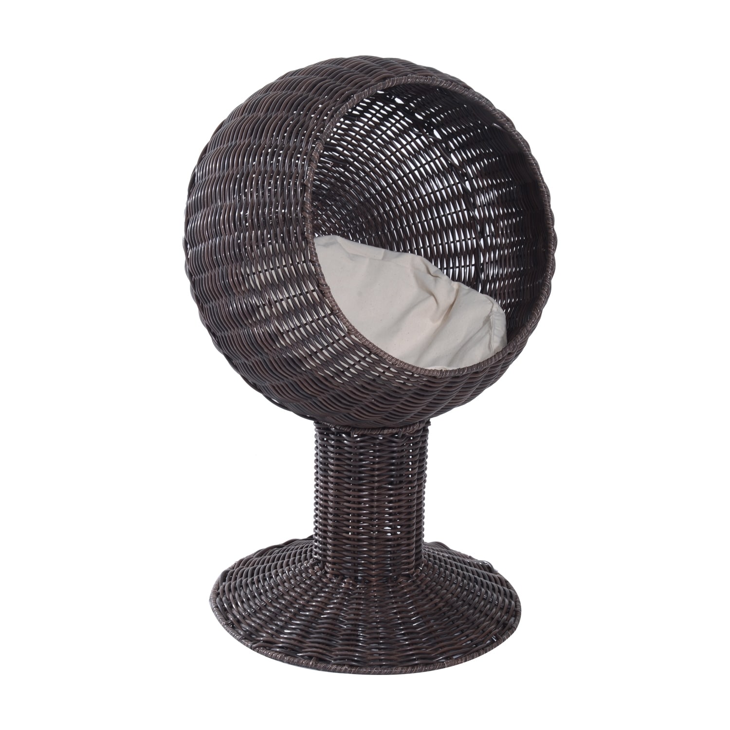 Pawhut Hooded Rattan Wicker Elevated Cat Bed