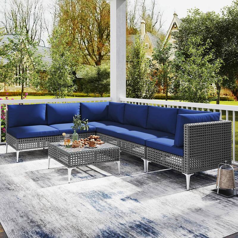 Costway 7 Piece Outdoor Furniture Set with Seat & Back Cushions - See Details
