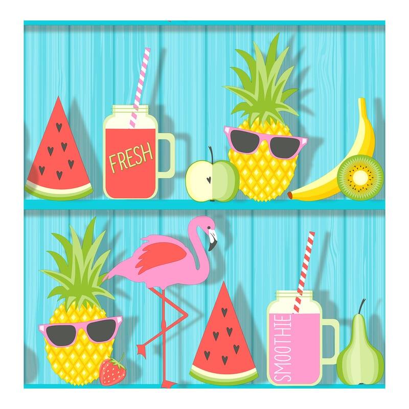 Fine Decor Kids Teal Tropical Shelves Wallpaper