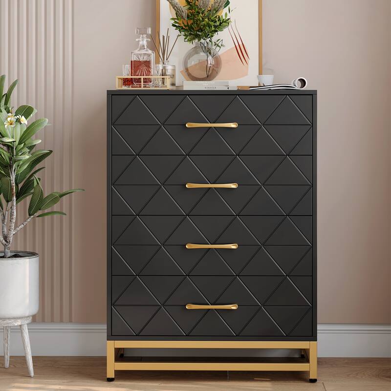 4 Drawer Dresser with Metal Handle for Bedroom - Black