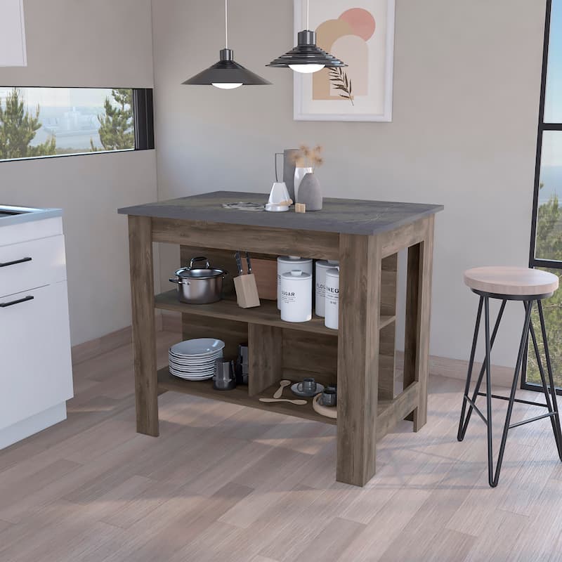 Three Shelves Wooden Kitchen Island Dozza