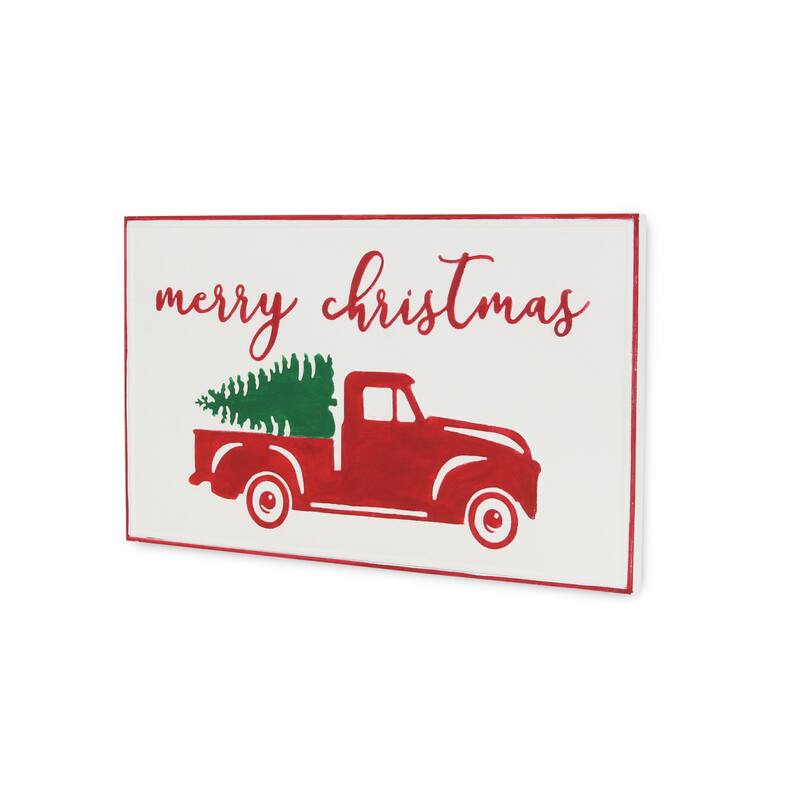 HomeRoots 14" X 23" White and Red Handcrafted Merry Christmas Metal Wall Decor