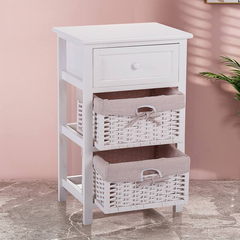 One Drawer Storage Nightstand with Two Removable Baskets and Tall Legs