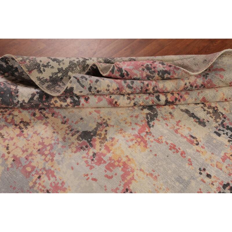 Modern Abstract Indian Rug Hand-Knotted Oriental Wool Carpet - 8'11"x 11'11"