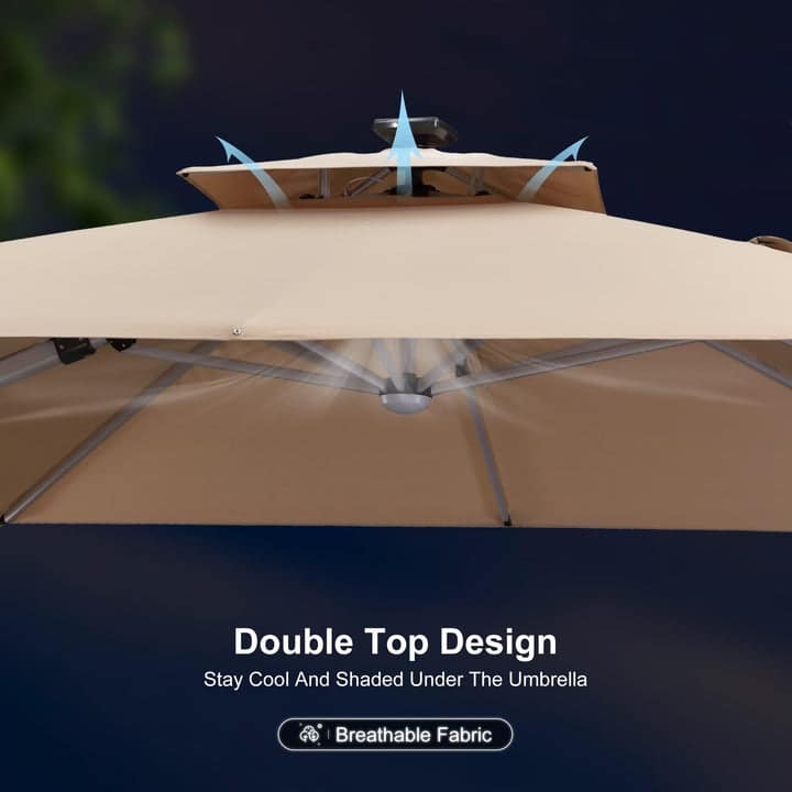 PURPLE LEAF 9/10/11 ft Square 09x12 ft Rectangle Double Top LED Patio Cantilever Umbrella with Base