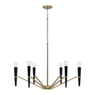 33" W x 22.5" H 6-Light Chandelier in Aged Brass and Black - 33"W x 22.75"H