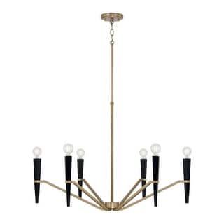 33" W x 22.5" H 6-Light Chandelier in Aged Brass and Black - 33"W x 22.75"H