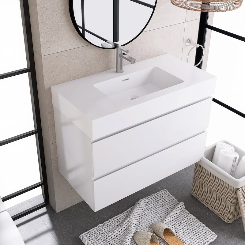 Floating Bathroom Vanity with Solid Surface Top