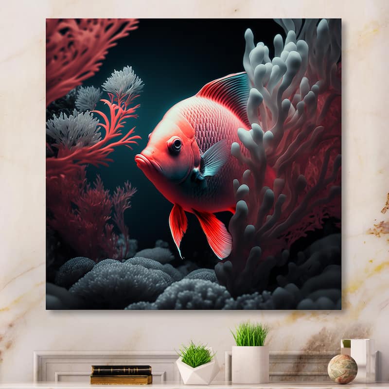 Designart Tropical Fish In Shades Of Red And Blue I Animal Fish