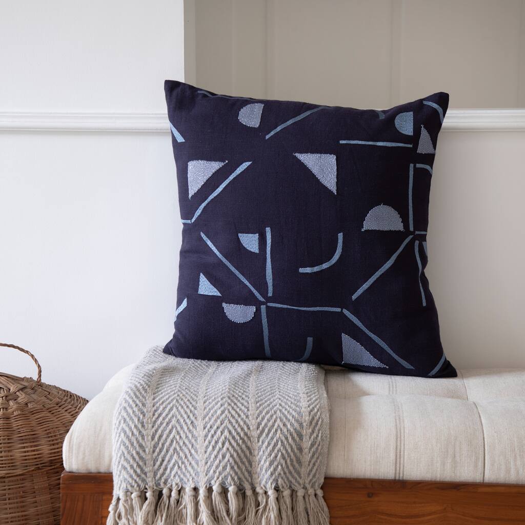 Embroidered Geometric Abstract Square Throw Pillow - 20" - Denim Blue