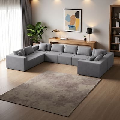 188" Corduroy Modular L-Shaped Sectional Sofa with 8-Piece Free Combination, No Assembly Required