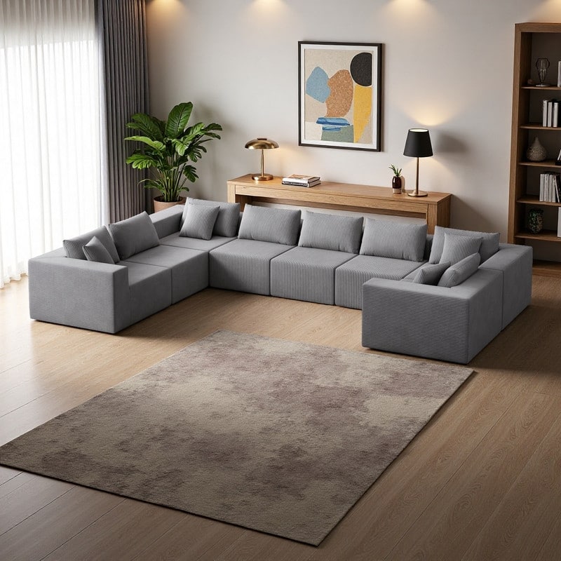 188" Corduroy Modular L-Shaped Sectional Sofa with 8-Piece Free Combination, No Assembly Required