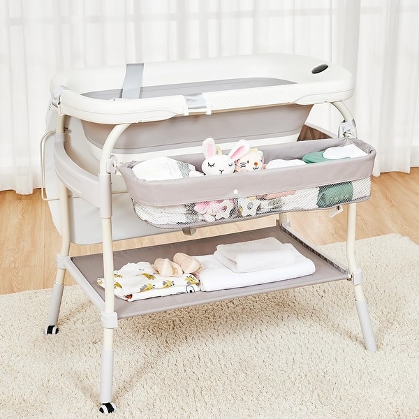 slide 2 of 6, Baby Bathtub with Changing Table Grey