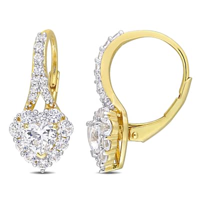 Miadora 2 2/5ct TGW Created White Sapphire LeverBack Earrings in Yellow Plated Sterling Silver