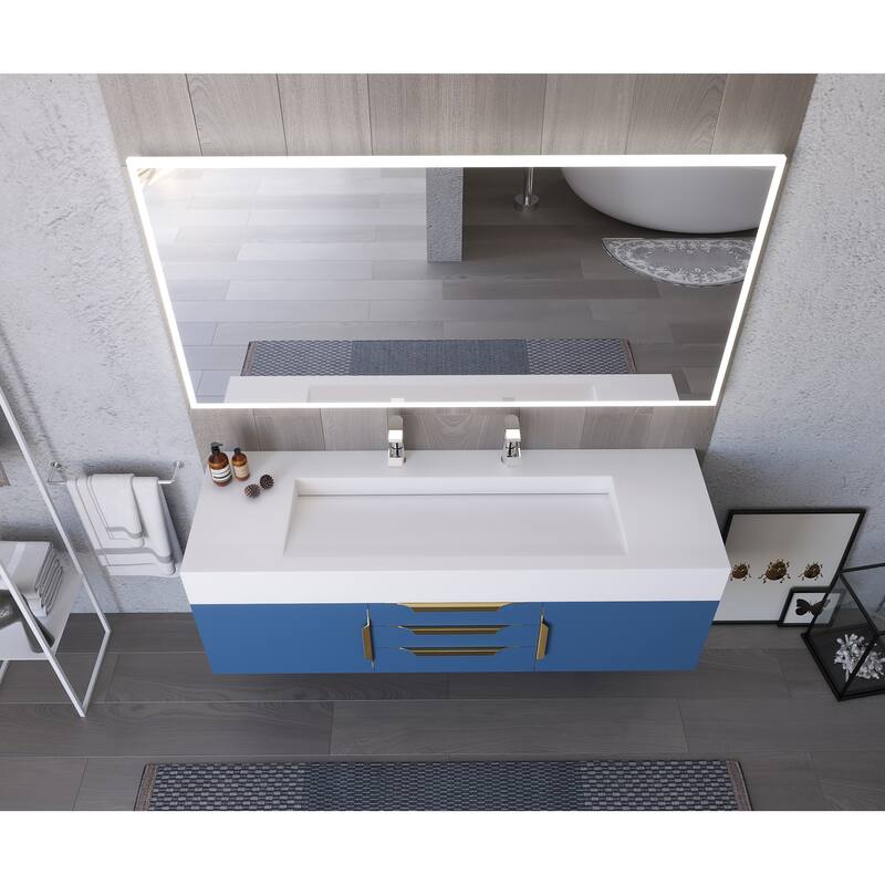 Nile 60" Wall Mounted Bathroom Vanity Set w/ White Top