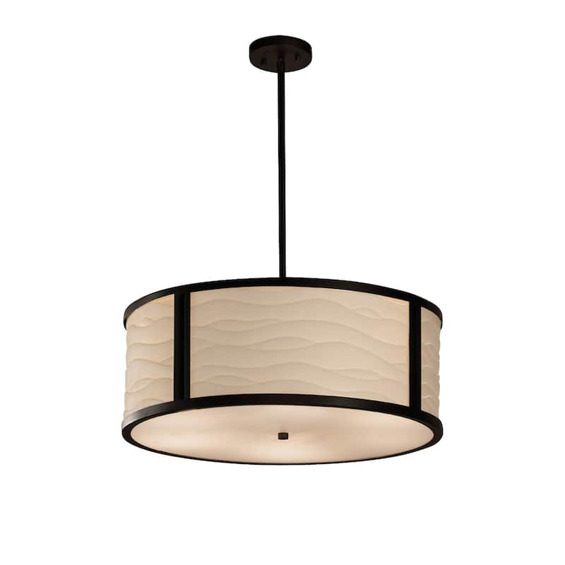 Justice Design Porcelina Tribeca 6-light Matte Black Pendant, Waves Shade
