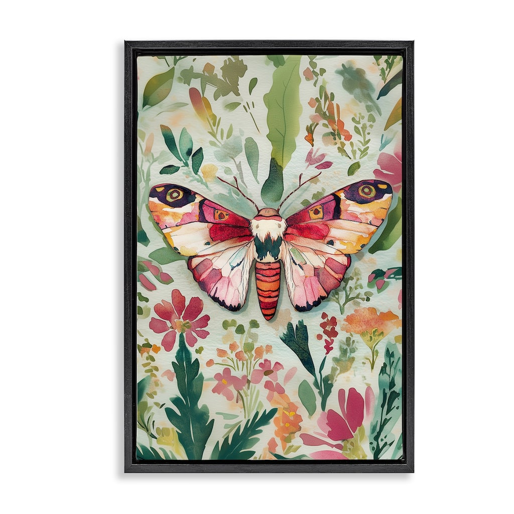 Stupell Butterfly over Abstract Flowers Framed Floater Canvas Wall Art Design By The Dutch Lady