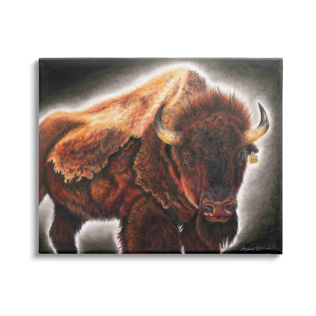 Stupell Tagged Bison Cattle Rustic Southwestern Animal Big Horns Canvas Wall Art - Orange