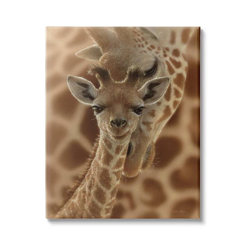 Stupell Baby Giraffe with Mother Patterned Safari Animal Hug Canvas Wall Art - Orange - 24 x 30