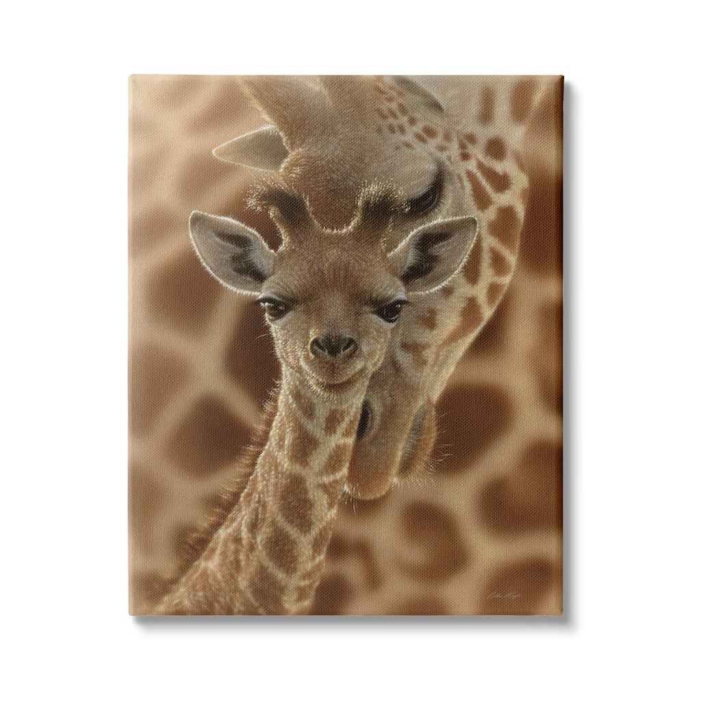 Stupell Baby Giraffe with Mother Patterned Safari Animal Hug Canvas Wall Art - Orange